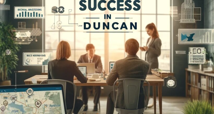 A digital marketing themed image titled 'Small Business Success in Duncan'.