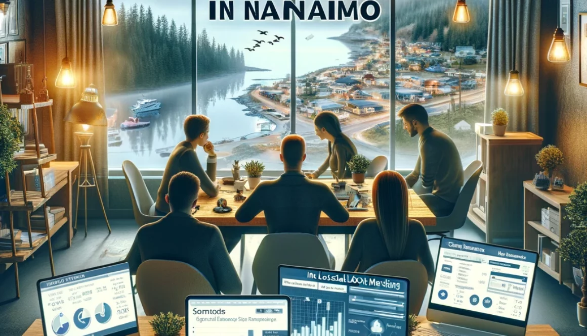 A digital marketing themed image titled 'Small Business Success in Nanaimo'