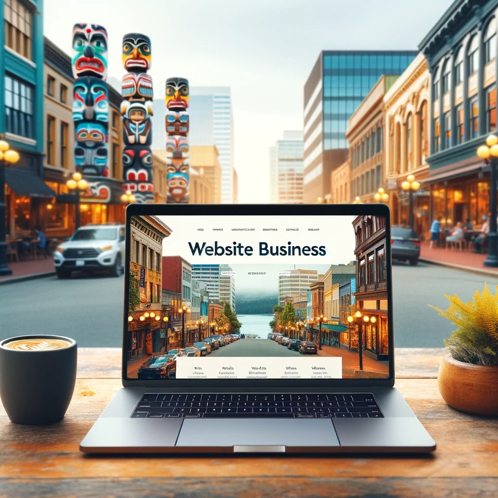 A vibrant cityscape of Duncan, British Columbia, showcasing a fusion of nature and urban life