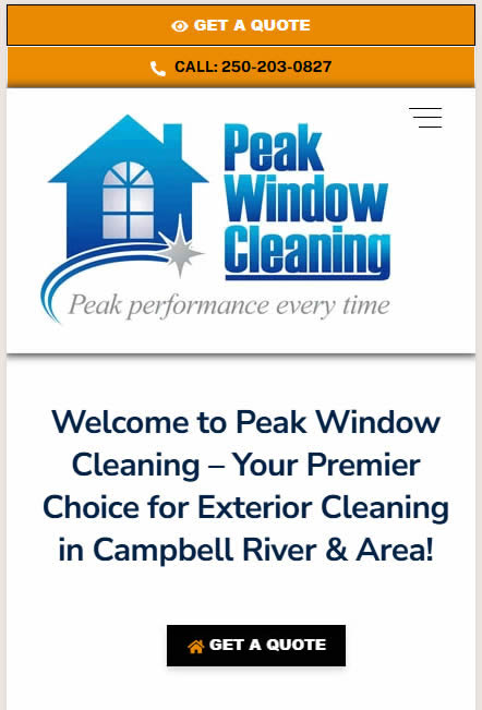Peak Window Cleaning website for window, gutter, roof, and exterior washing services from Campbell River to Duncan.